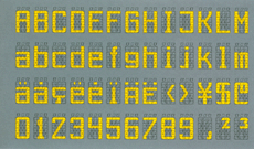 88-segment LCD Zeichensatz